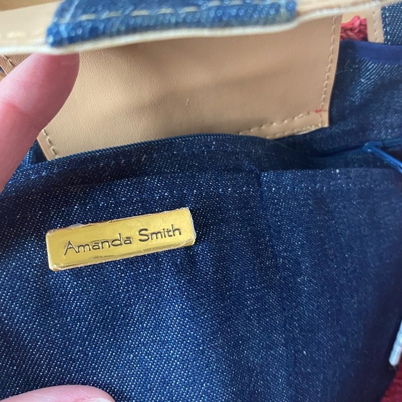 Amanda Smith American Flag Red White Blue Patriotic Straw Summer Beach Tote Bag - Picture 9 of 16